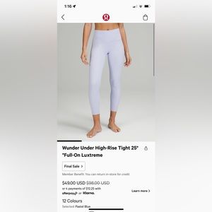 Lululemon wunder under 25inch leggings..